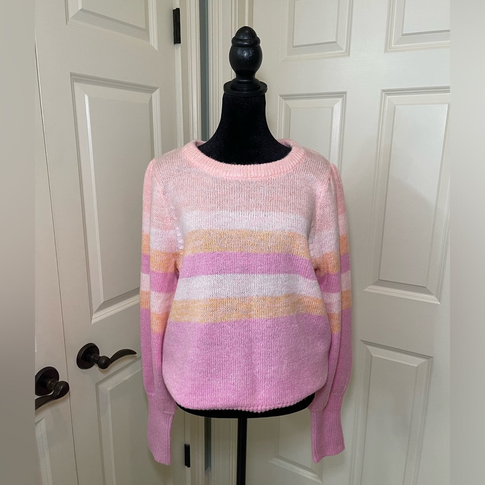 Lilly Pulitzer Ritza Sweater L Lilac Rose Marled Stripe Pink Peach Balloon Slv